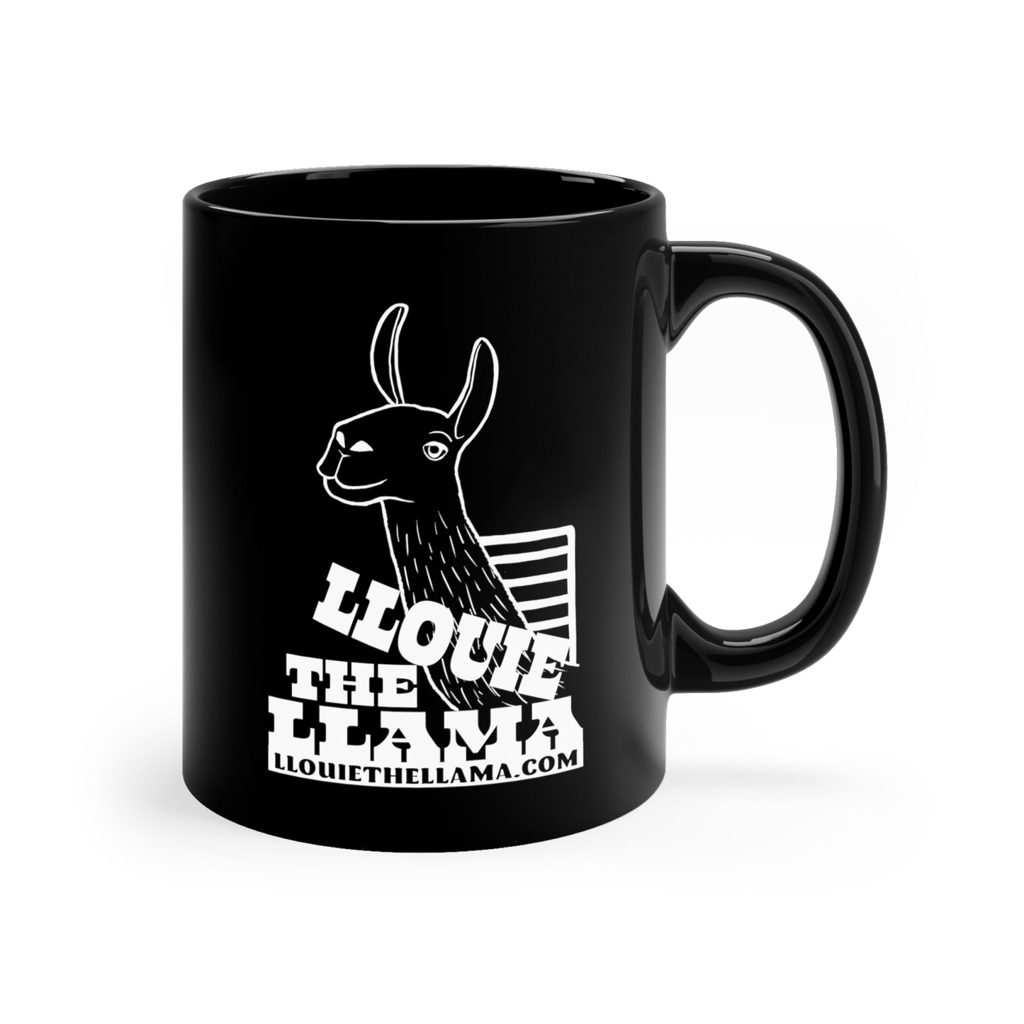 Llouie The Llama 11oz Black Mug (White Print)