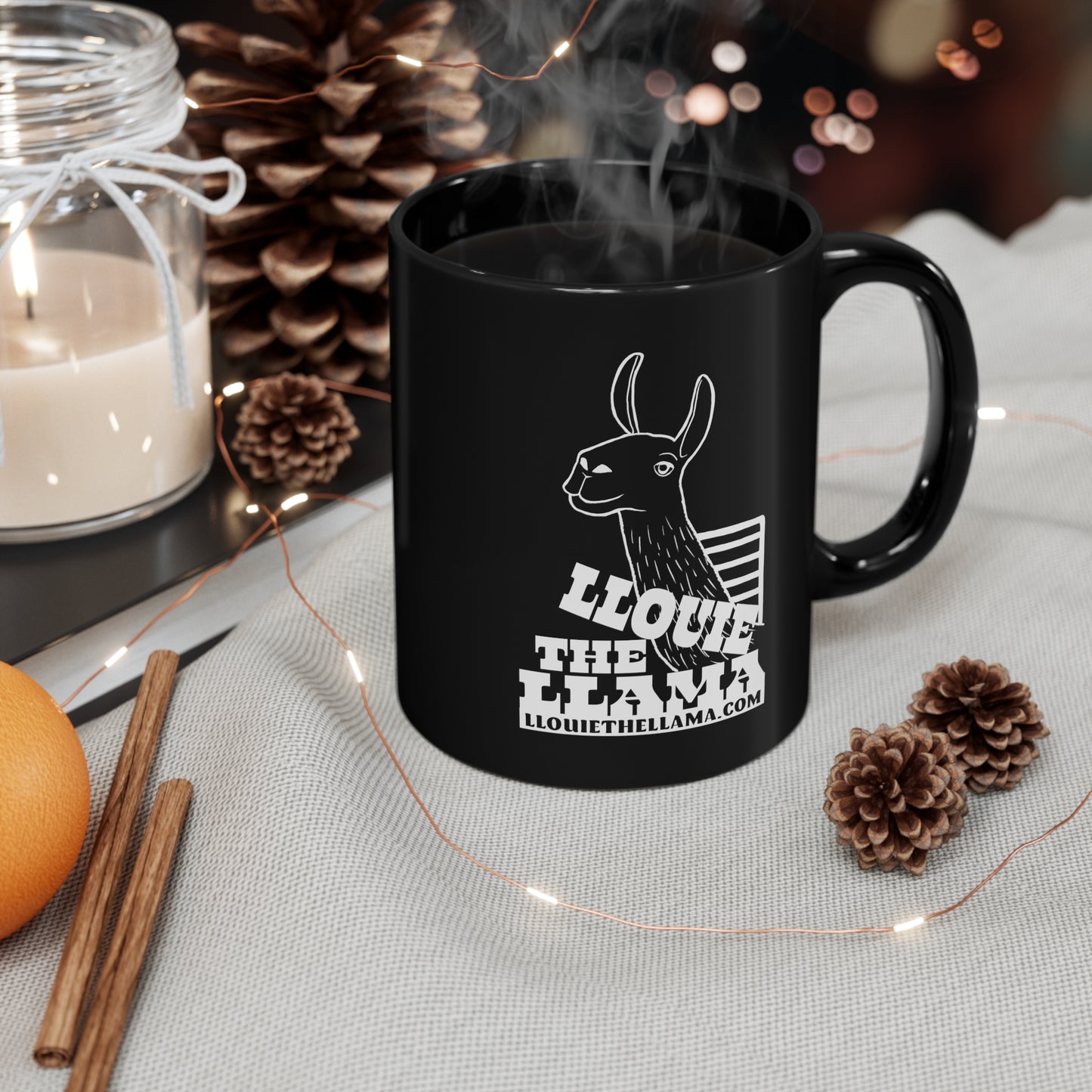 Llouie The Llama 11oz Black Mug (White Print)