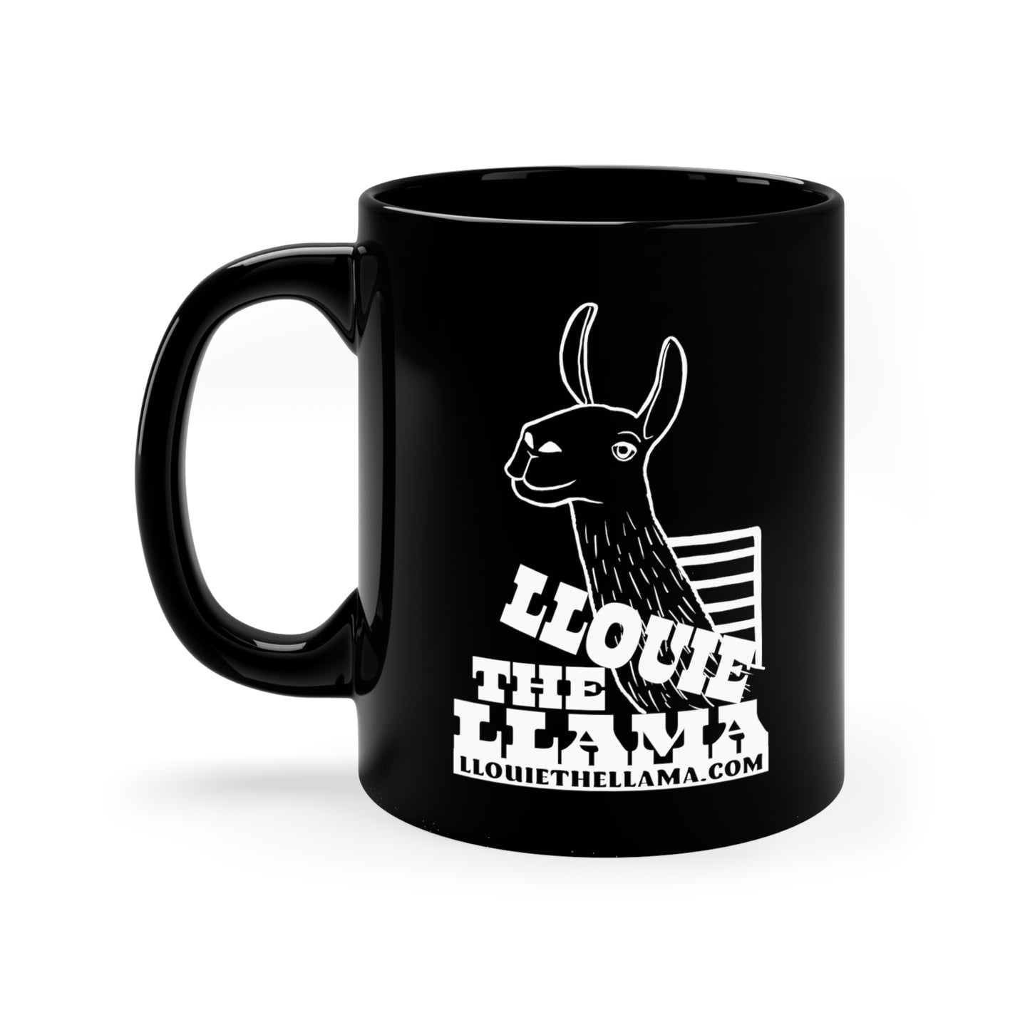 Llouie The Llama 11oz Black Mug (White Print)