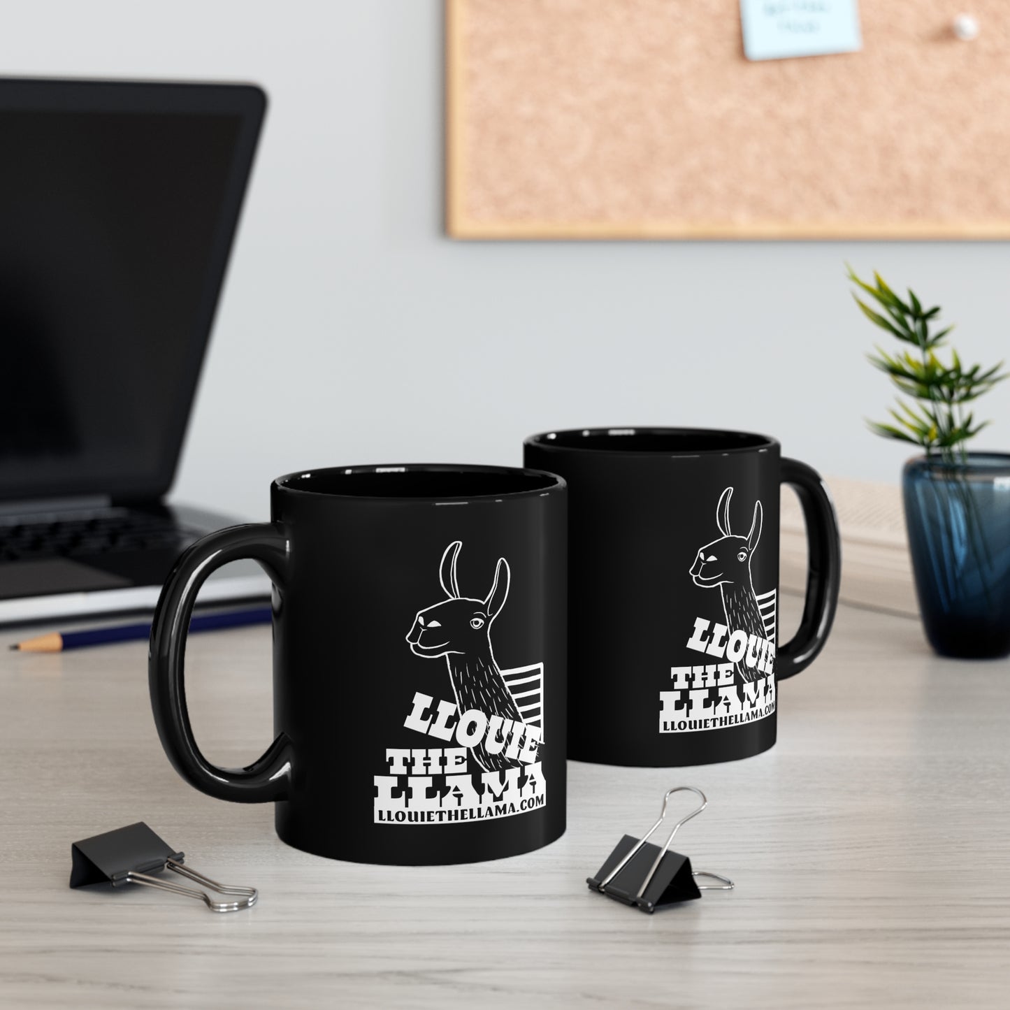 Llouie The Llama 11oz Black Mug (White Print)